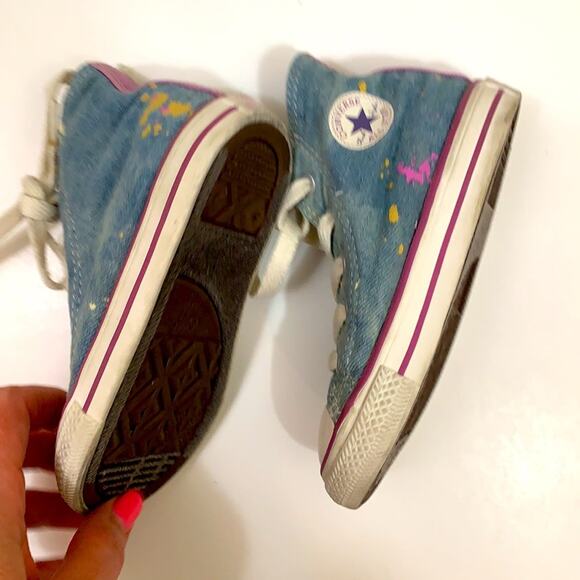 Converse Party Hi Moody Purple Hi-Top Denim Paint Splatter Tulle Tennis Shoes - Picture 6 of 10